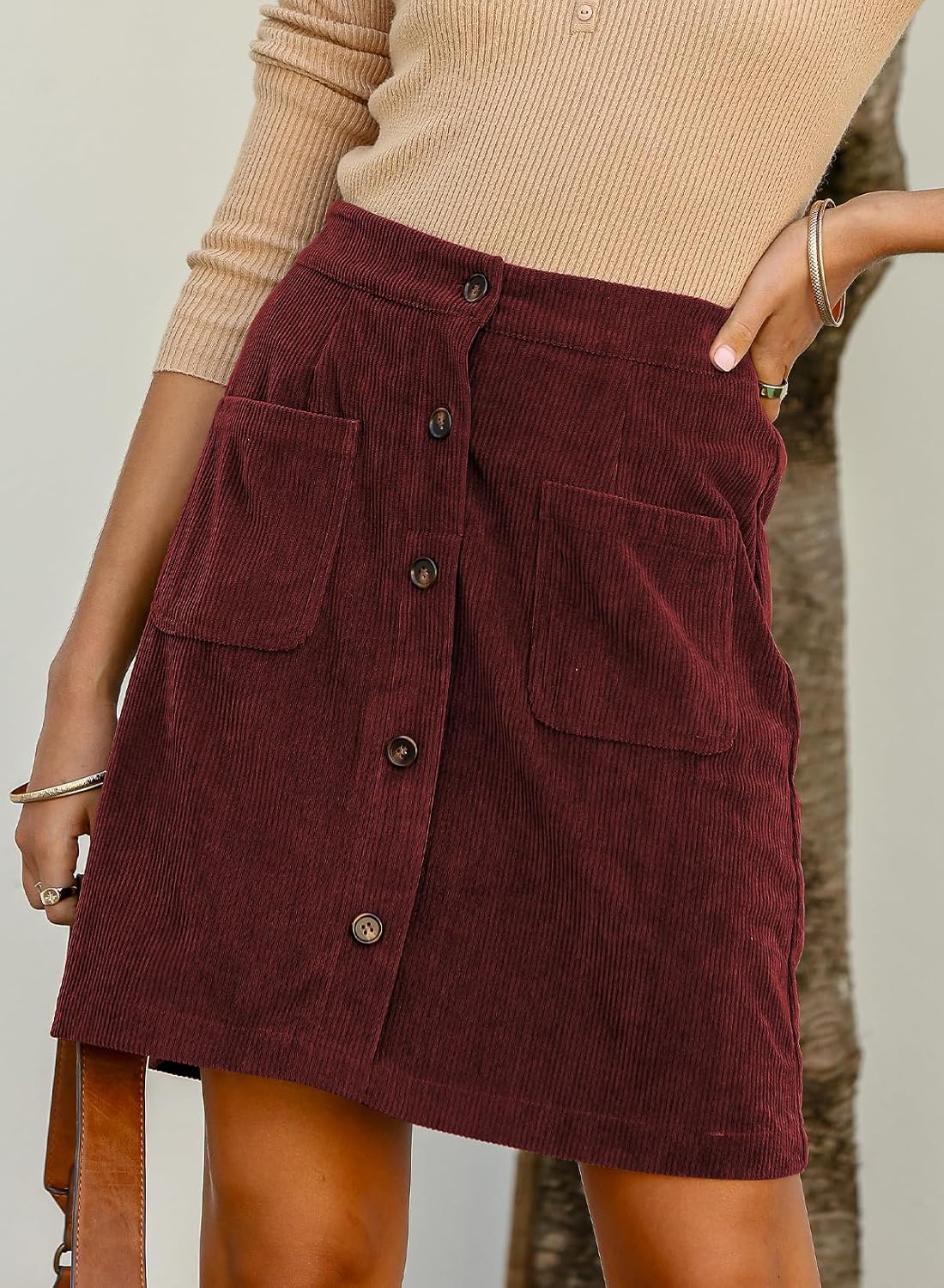 Happy Sailed Womens Corduroy Skirts Fall Winter High Waisted Button Down A-line Short Mini Skirt with Pockets