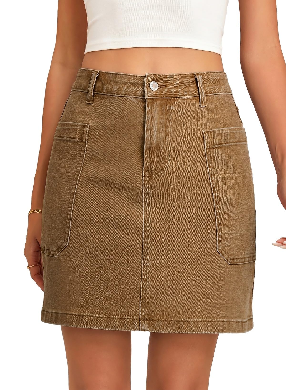 Sidefeel Women's Cargo Pocket Straight Denim Skirt