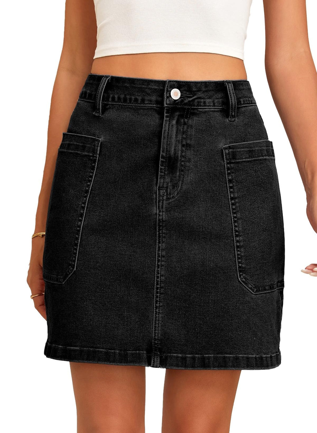 Sidefeel Women's Cargo Pocket Straight Denim Skirt