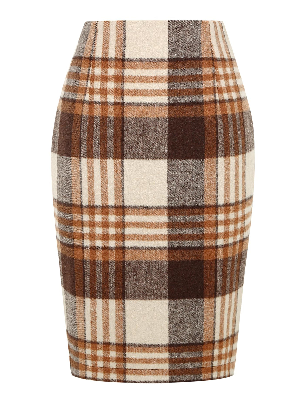IDEALSANXUN Plaid Skirts for Women Fall Winter Knee Length Pencil Wool Skirt with Slit