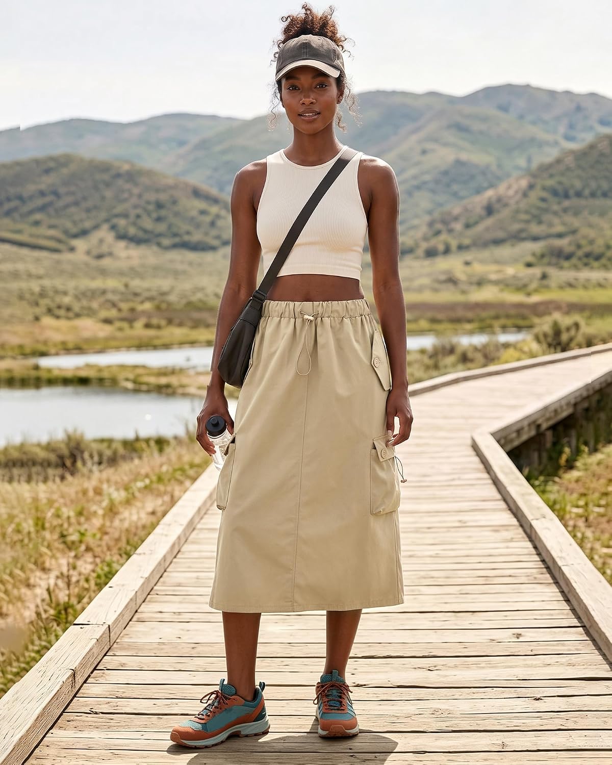 Cromoncent Women Cargo Skirts Midi Utility Skirt Quick Dry Skirts