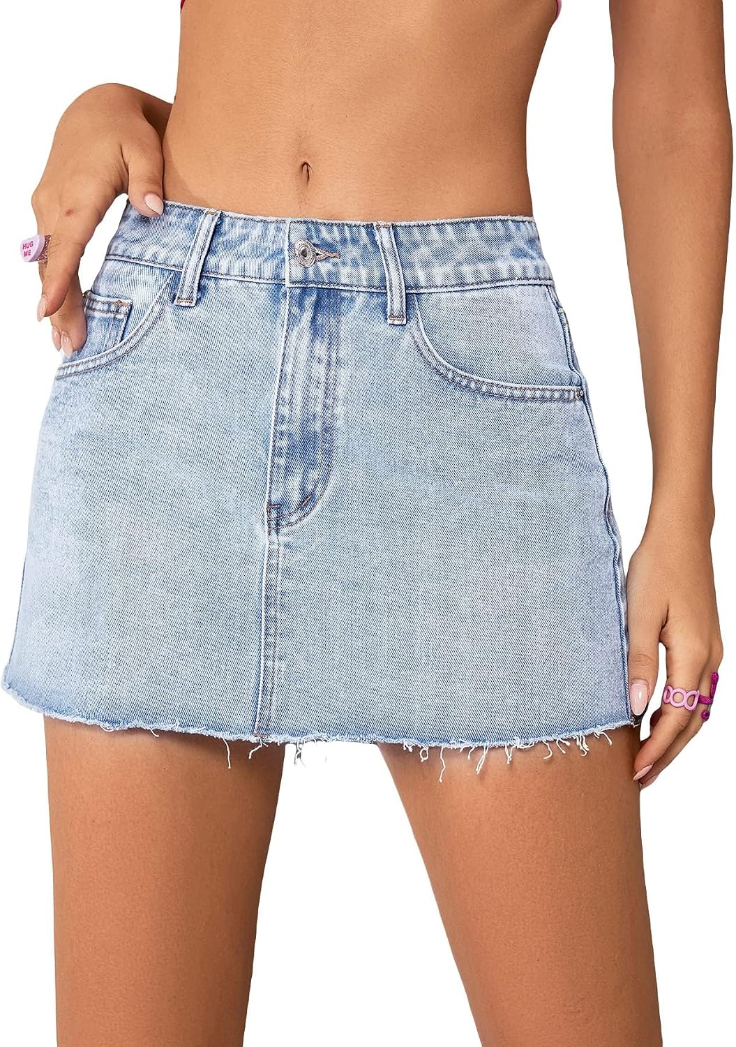 Jumppmile Womens Mini Denim Skirt Mid Waist Mini Dress Jean Skirts