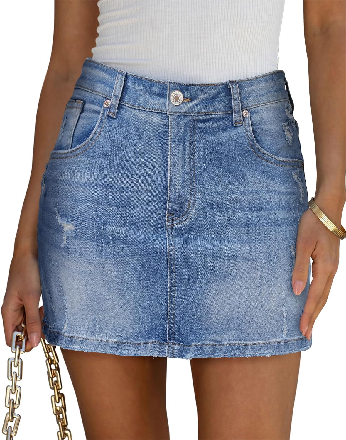 Angerella Skorts Skirts for Women Denim Mini Skirt High Waisted Jean Shorts Stretchy Denim Skirts