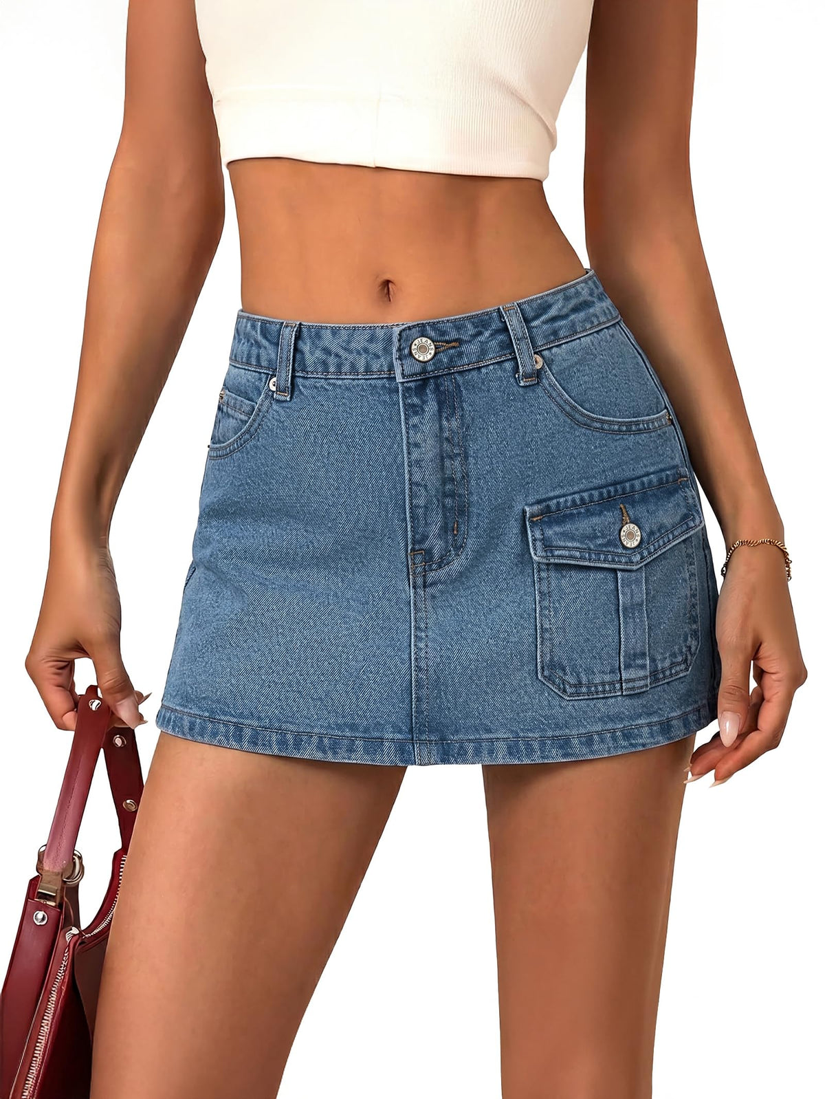 EMMIOL Jean Skirts for Women Mid Rise Summer Denim Skirt with Undershorts