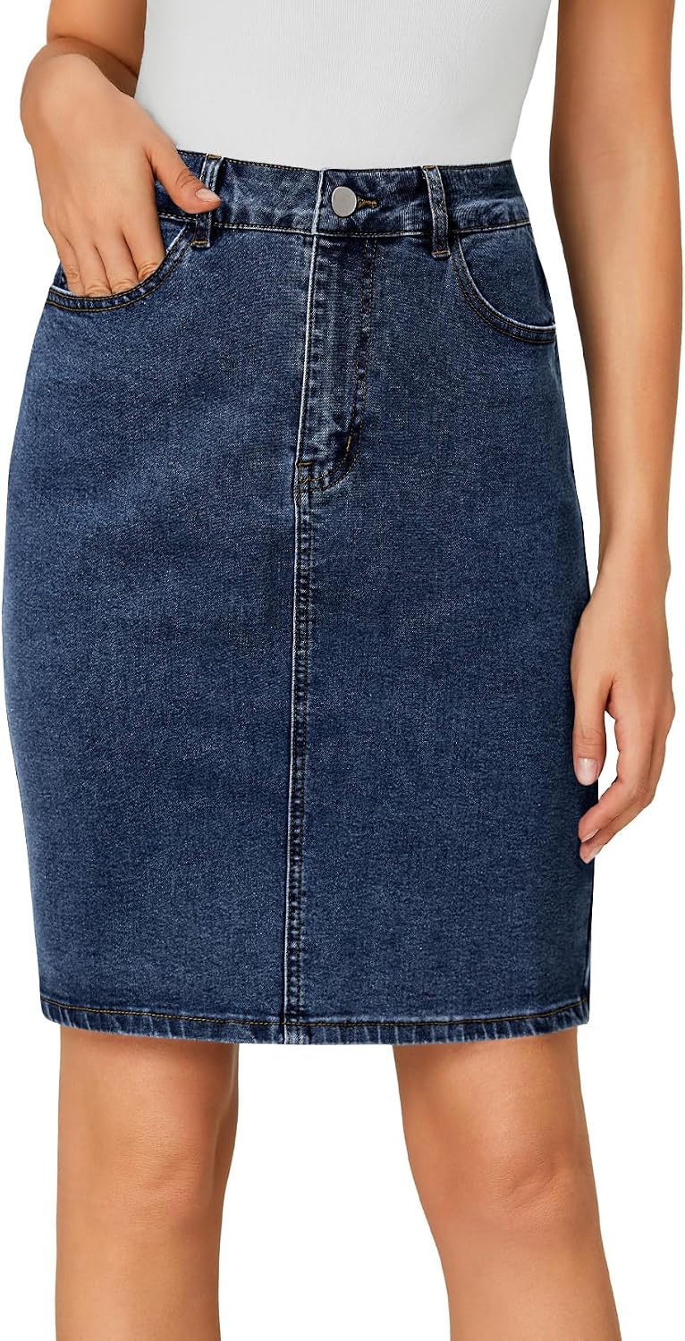 LYANER Women's Stretch High Waist Denim Skirt