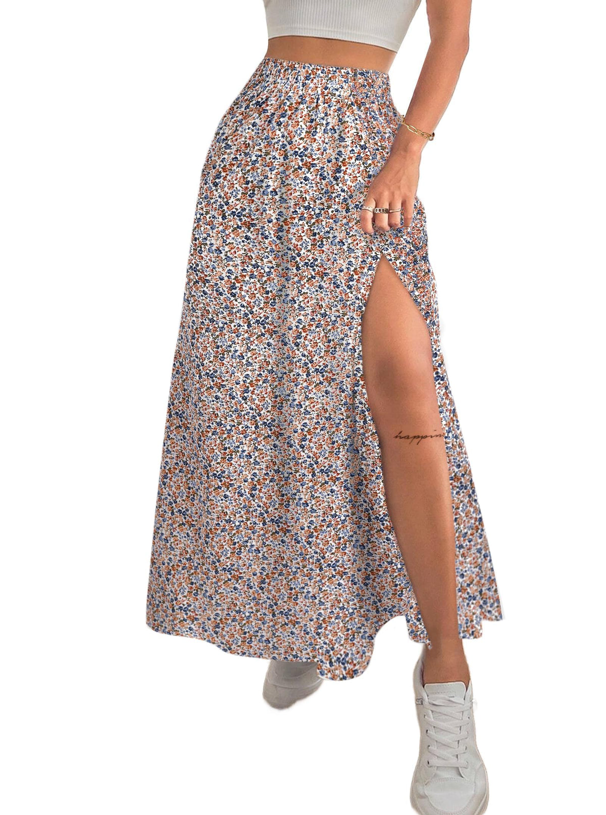 Avanova Women Boho Floral Slit Maxi Skirt Split Thigh High Waisted Long Skirts