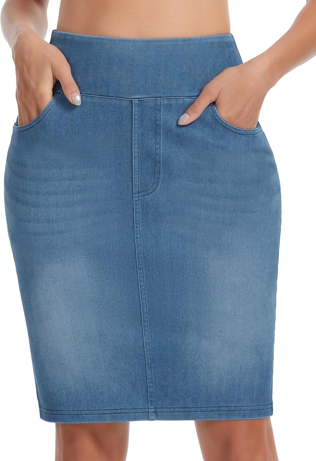 THE GYM PEOPLE Women's High Waist Pencil Jean Skirts Stretchy Denim Skirt