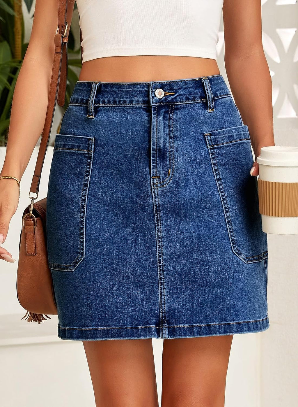 Sidefeel Women's Cargo Pocket Straight Denim Skirt