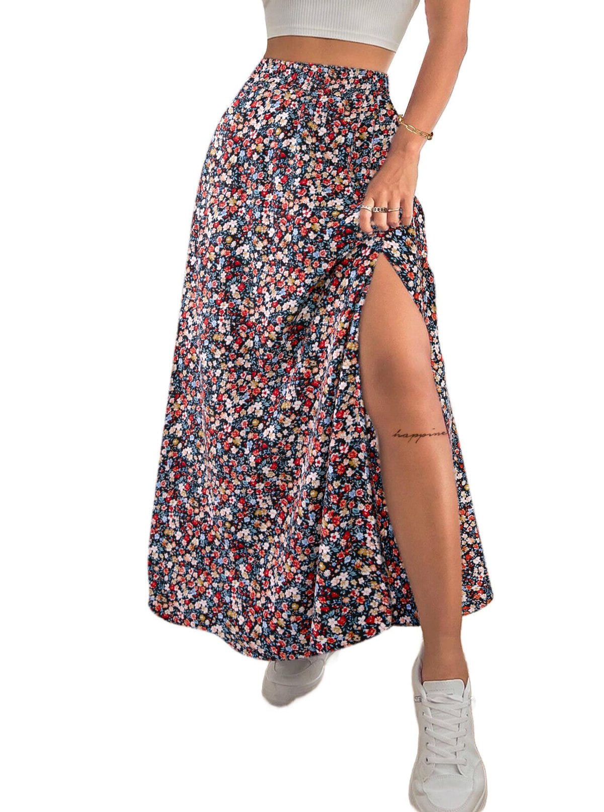 Avanova Women Boho Floral Slit Maxi Skirt Split Thigh High Waisted Long Skirts