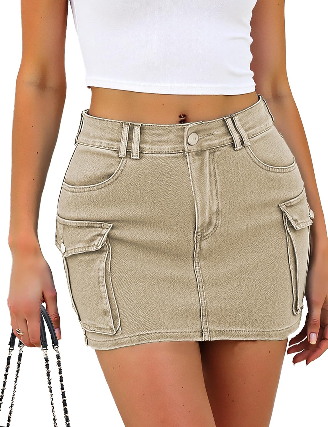 Buauty Women Denim Cargo Skirt Y2K, Mini Low Waist Jean Skirts Bodycon Flap Pockets 2026 Trendy Short