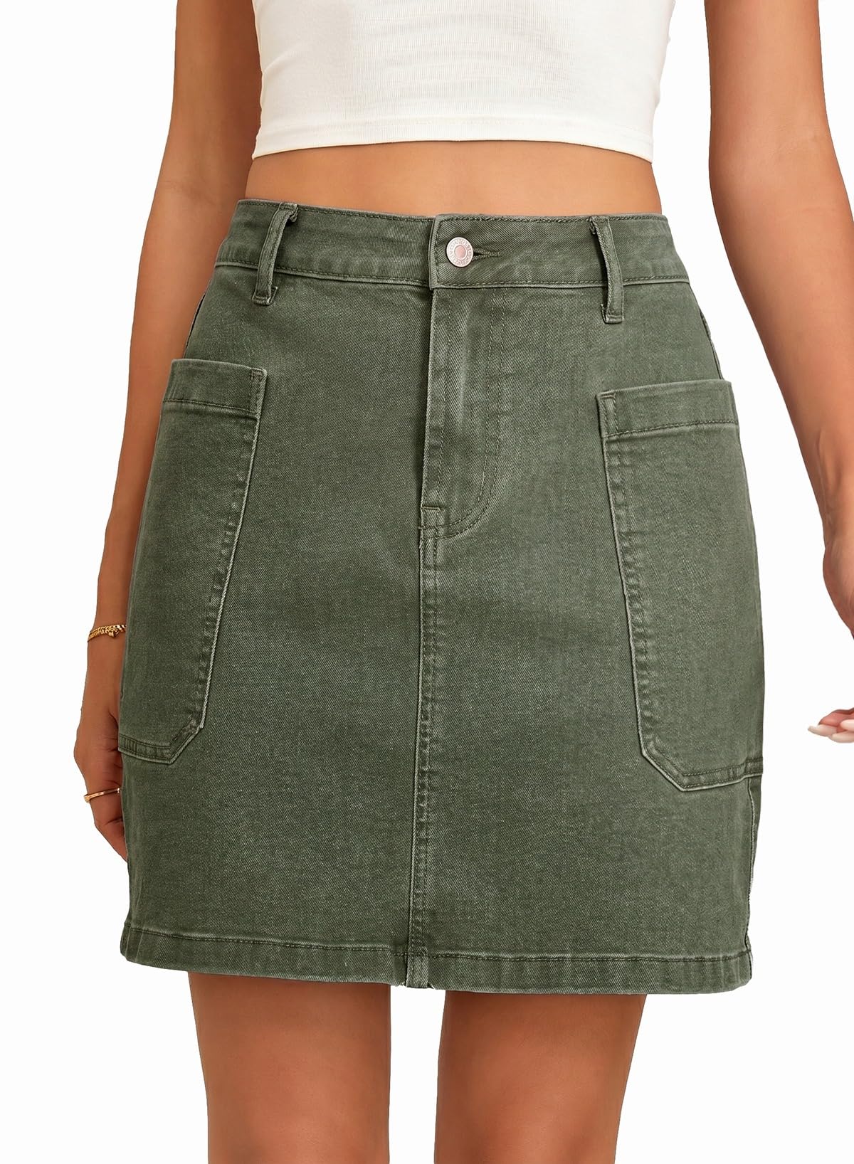 Sidefeel Women's Cargo Pocket Straight Denim Skirt