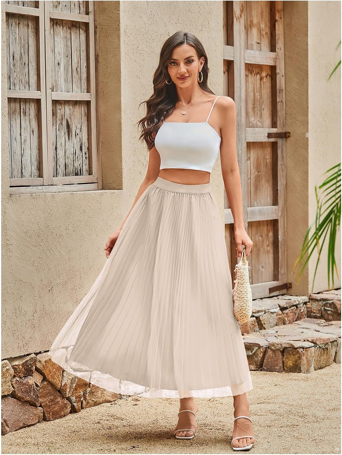 SHENHE Women's Tulle Skirt Mesh Layered A Line High Waist Flowy Long Skirt