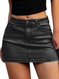 ELLEVEN Denim Mini Skirt for Women, Jean Skirt with Shorts Underneath