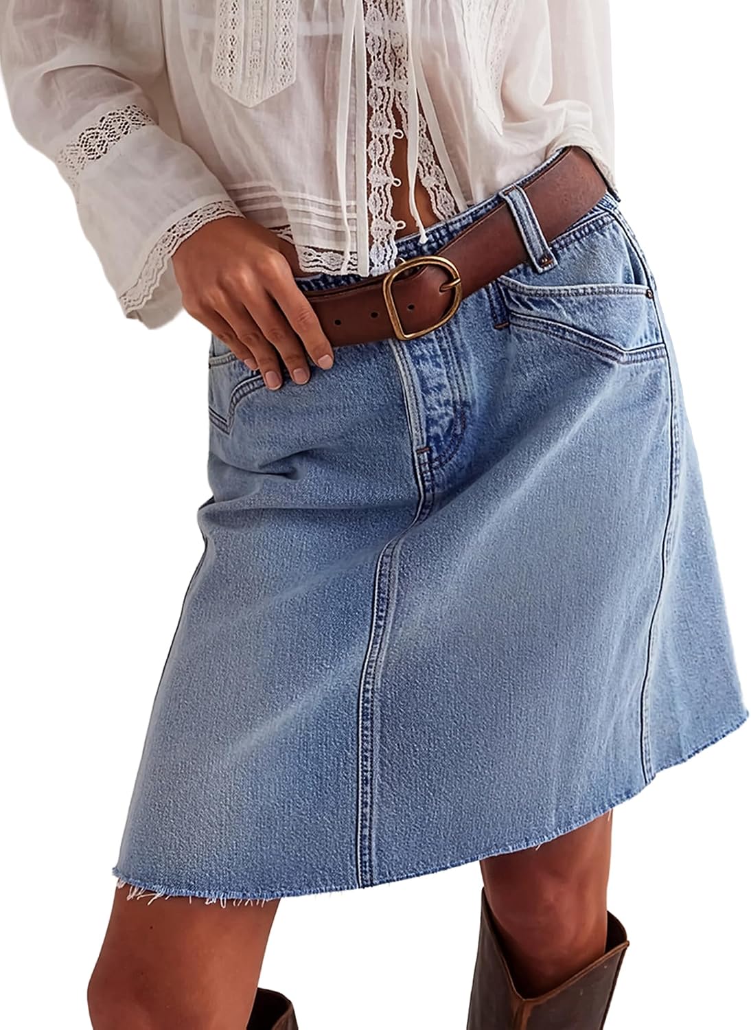 EMMIOL Women's Stretchy Denim Skirt High Waist Summer Casual Jean Skirts
