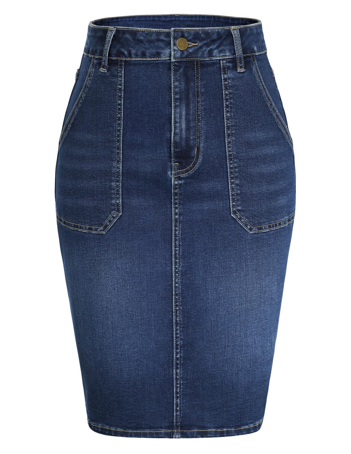 Belle Poque Women's Denim Skirt Stretchy High Waisted Below Knee Length Jean Skirt with Pockets Spring Summer Trendy 2026