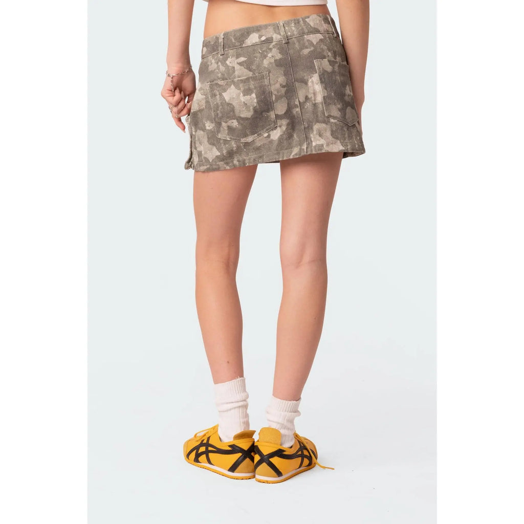Camo Low Rise Denim Cargo Mini Skirt