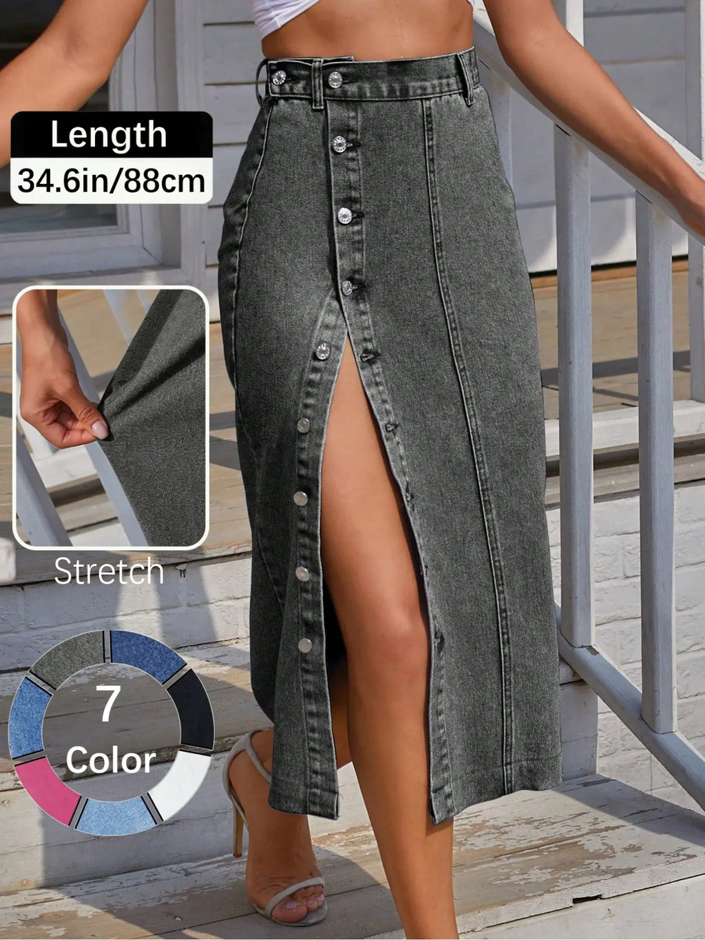 OBlue Jeans Women's  Button Front Light Wash Denim Split Hem Skirt, Casual Fashion Fitted Skirt for Daily Wear, Ladies Bottoms for All Seasons, Button Fly Skirt, T-Chic, All Season Skirts