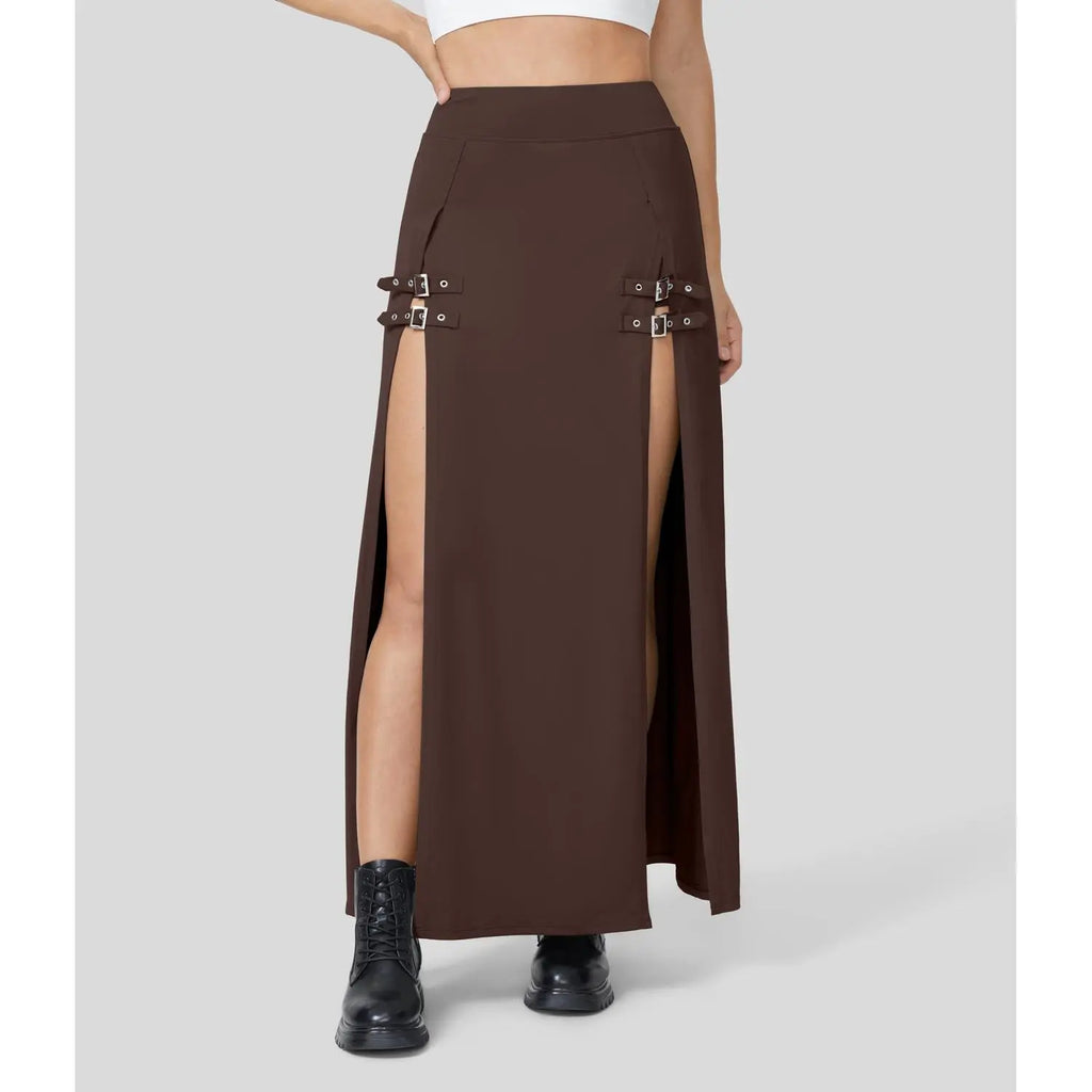 Halara High Waisted Decorative Buckle Split 2-in-1 Maxi Casual Skirt #BackToSchool