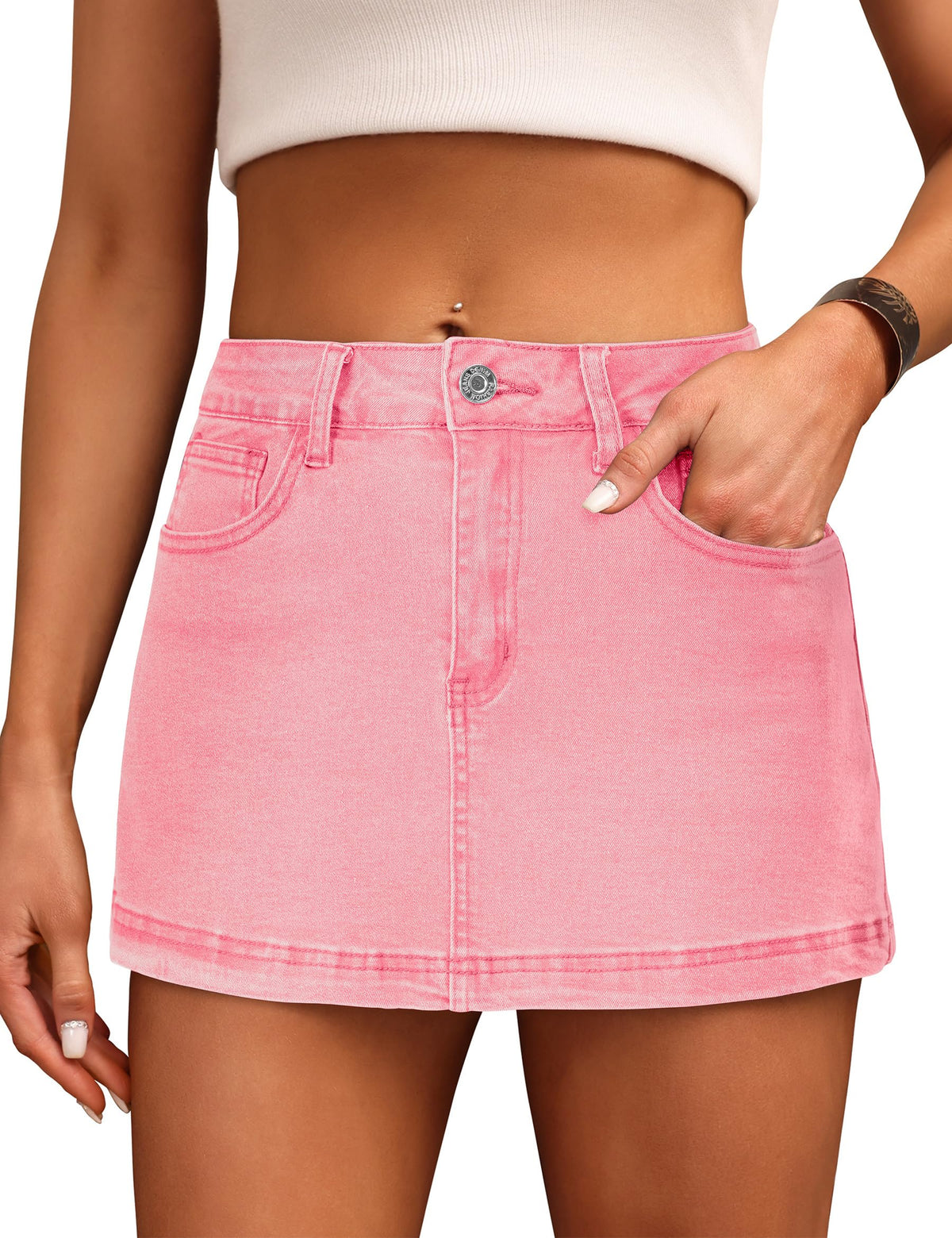 Denim Skort High Waist Denim Skirt Stretch Jean Skirt for Women With Pocket