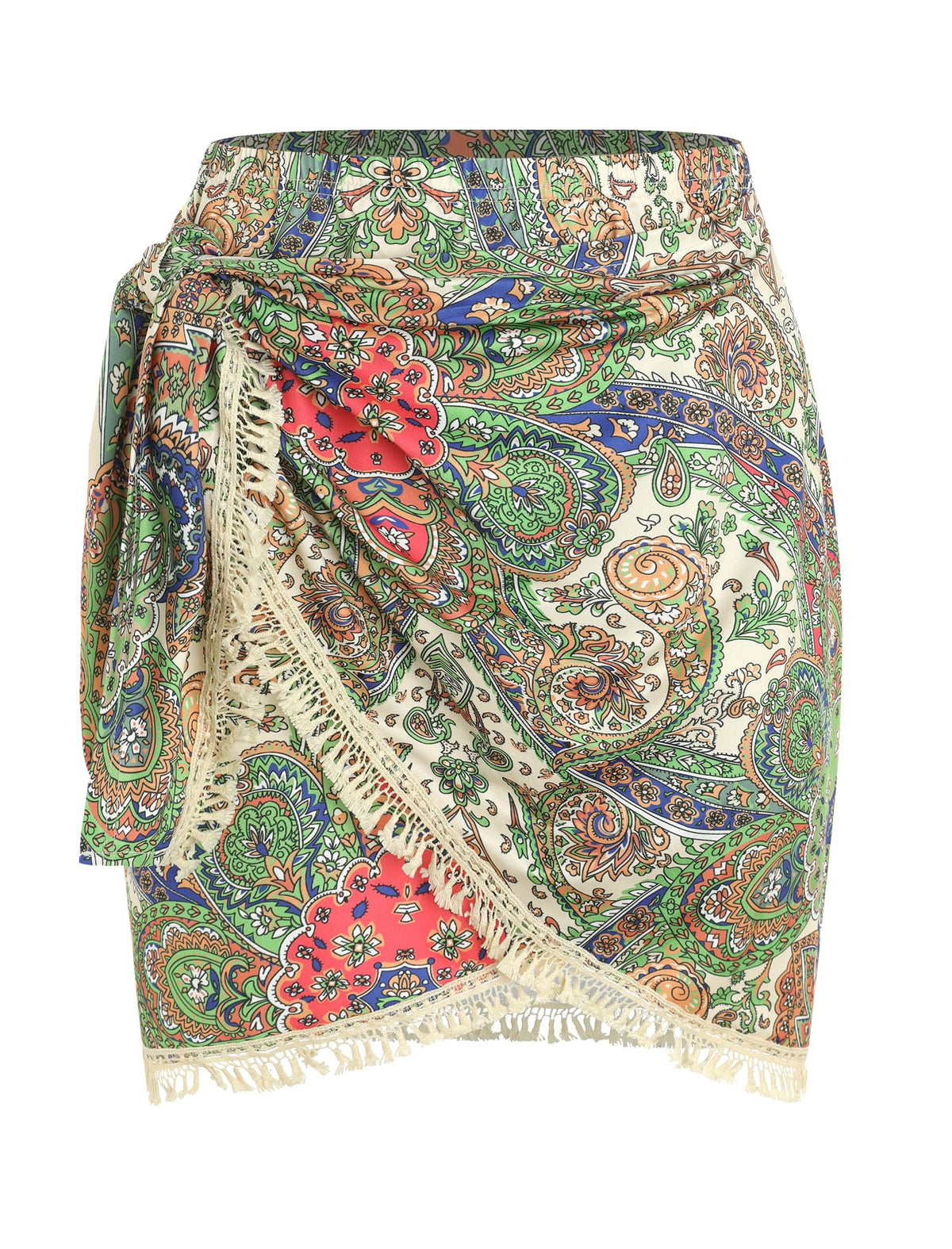 ZAFUL Slit Skirt for Women Boho Print Tie Side Wrap Tassel Casual Beach Mini Skirt