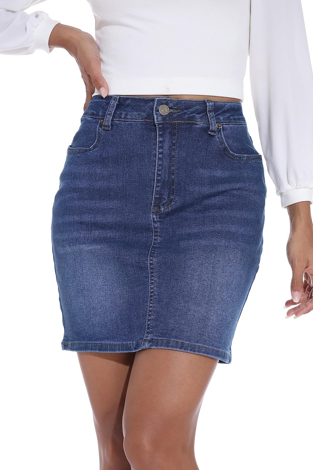GUANYY Womens Denim Mini Skirt-Casual Stretch Slim High Waisted Jean Skirts