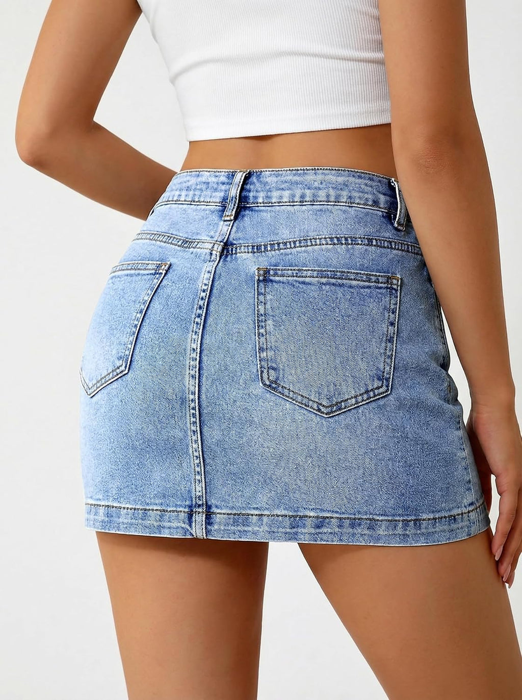 Denim Mini Skirt Stretch Jean Skirts for Women with Shorts Underneath