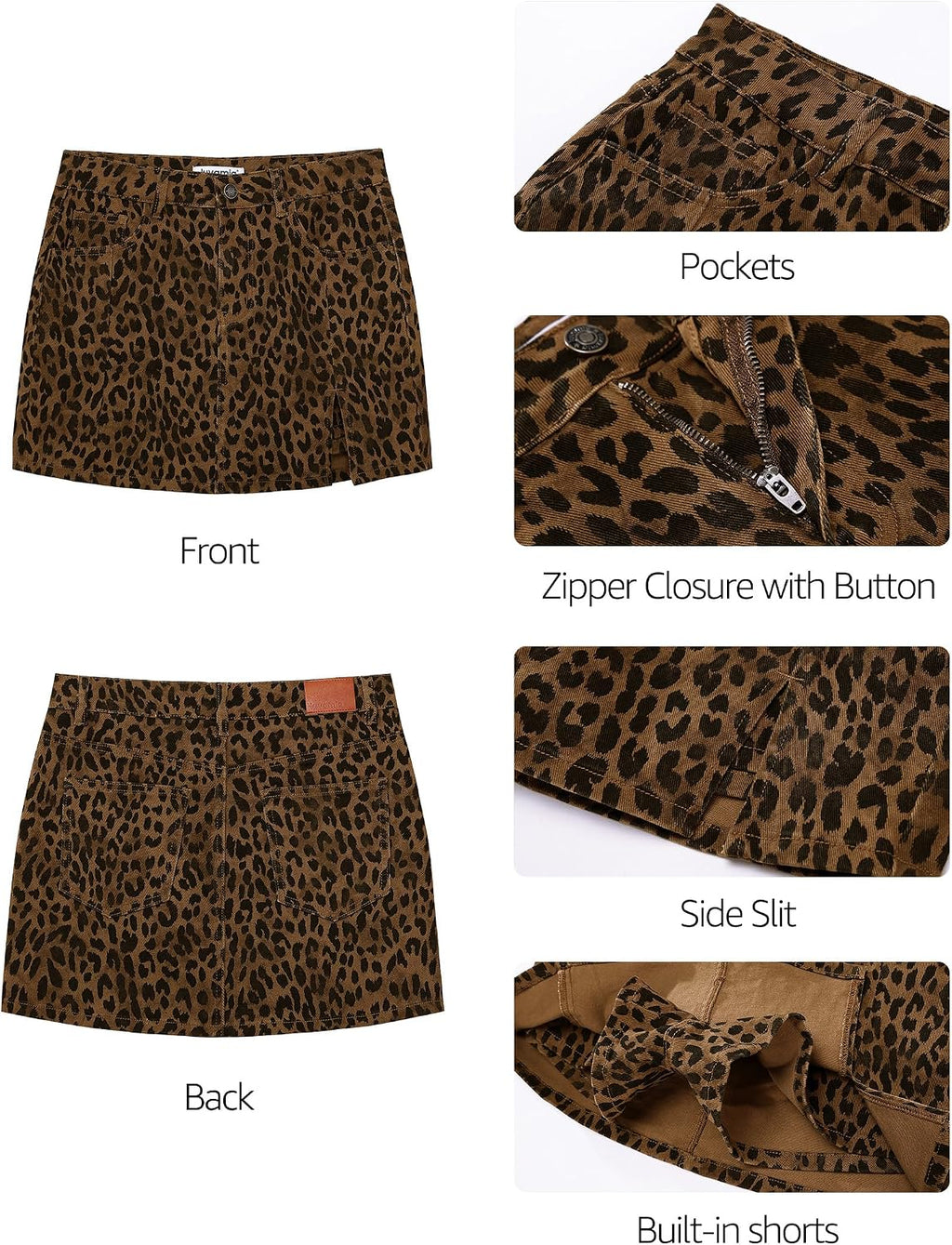luvamia Skorts for Woman Leopard Cheetah Print Mini Skirt with Shorts High Waisted Trendy Cute Stretchy Side Slit Skort
