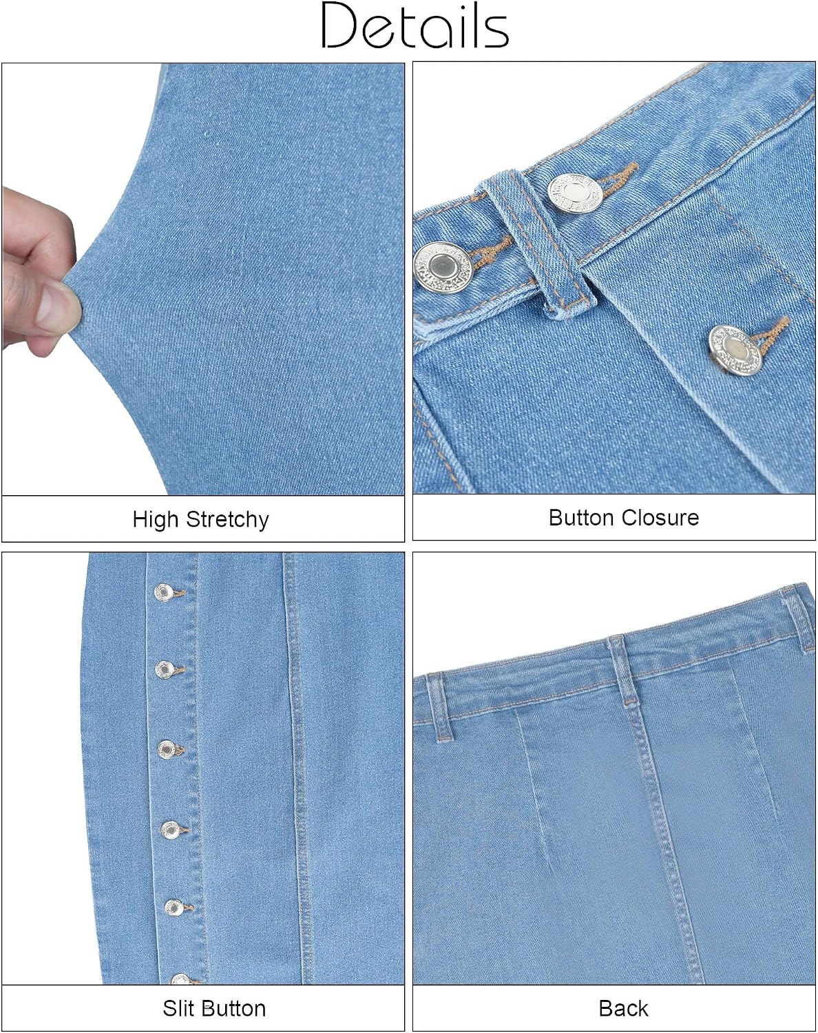 Women's Midi Jeans Skirt Side Slit Denim Skirt