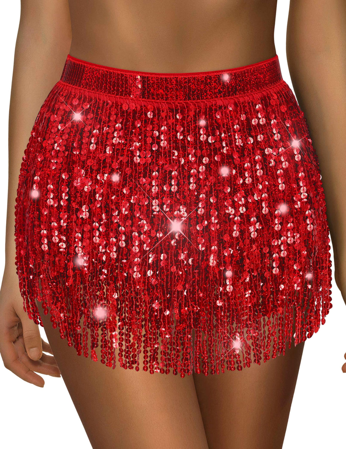 Sequin Skirt Sparkly Skirt Belly Dance Skirt Glitter Skirt Rave Sparkle Skirt Sequin Tassel Skirt Fringe Hip Scarf Women