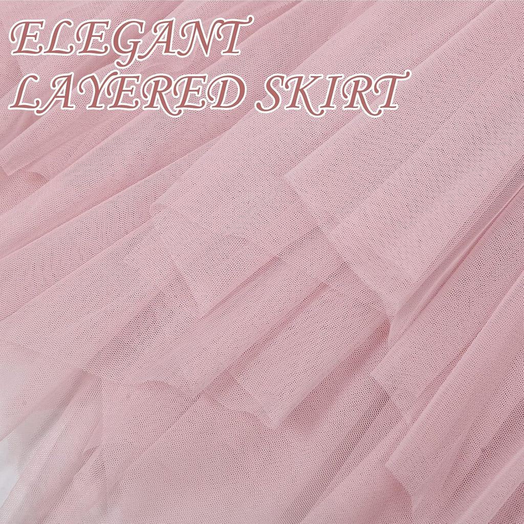 Women's Tulle Skirt Formal High Low Asymmetrical A-Line Fairy Elastic Waist Layered Long Midi Skirts