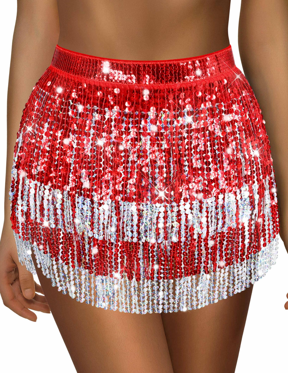 Sequin Skirt Sparkly Skirt Belly Dance Skirt Glitter Skirt Rave Sparkle Skirt Sequin Tassel Skirt Fringe Hip Scarf Women