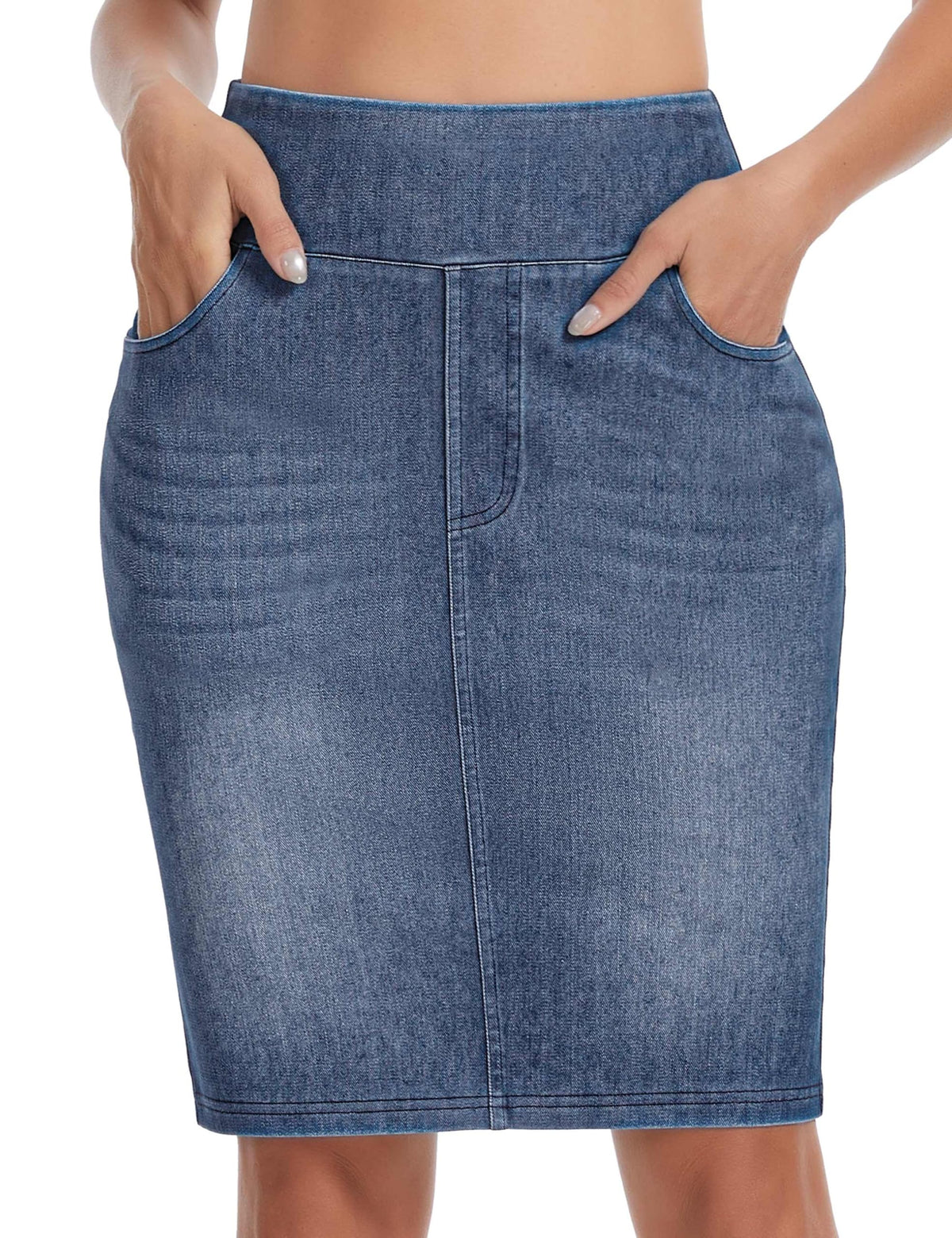 THE GYM PEOPLE Women's High Waist Pencil Jean Skirts Stretchy Denim Skirt