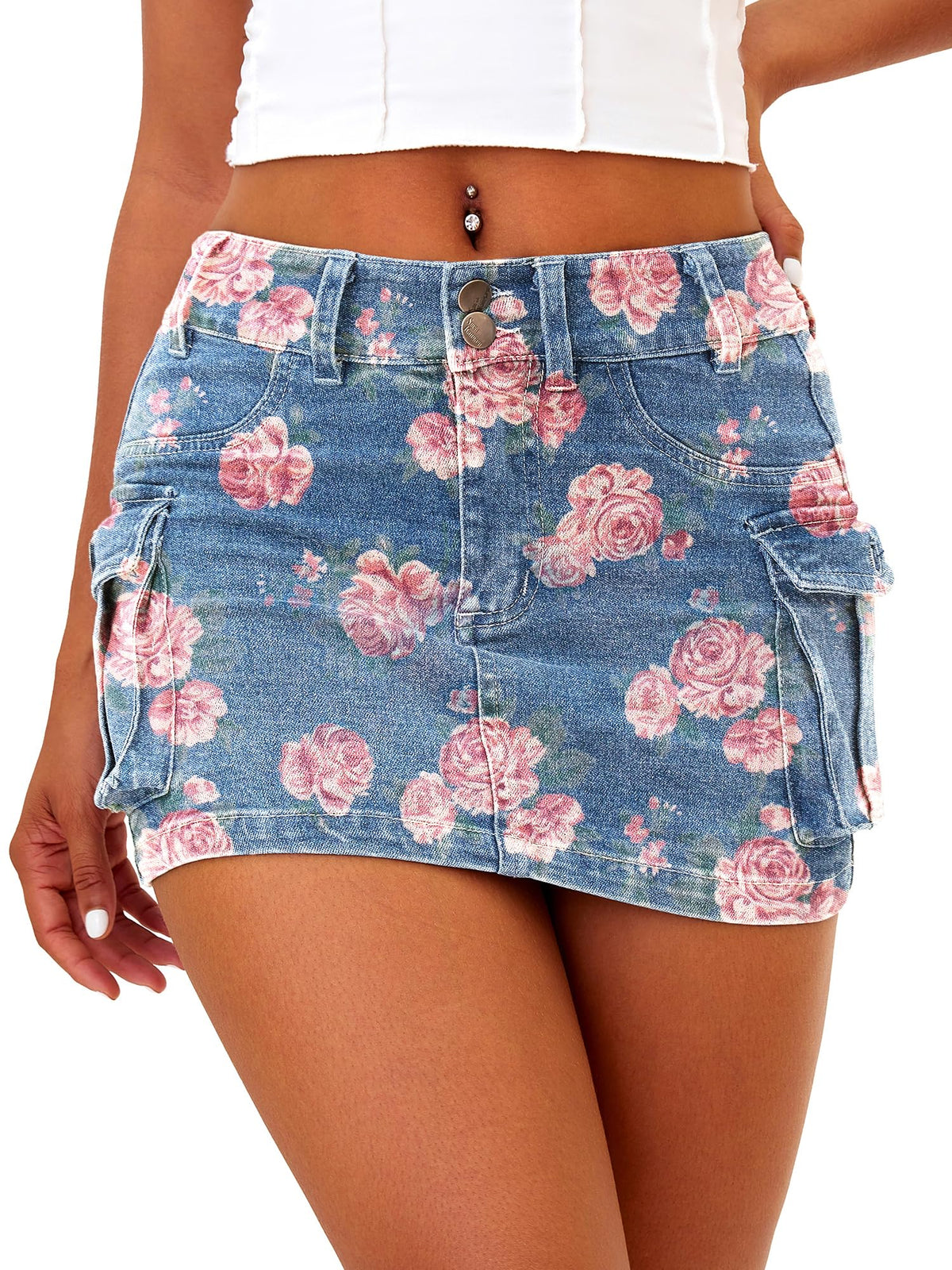 ELLEVEN Low Rise Denim Mini Skirt for Women High Stretch Jean Skirts
