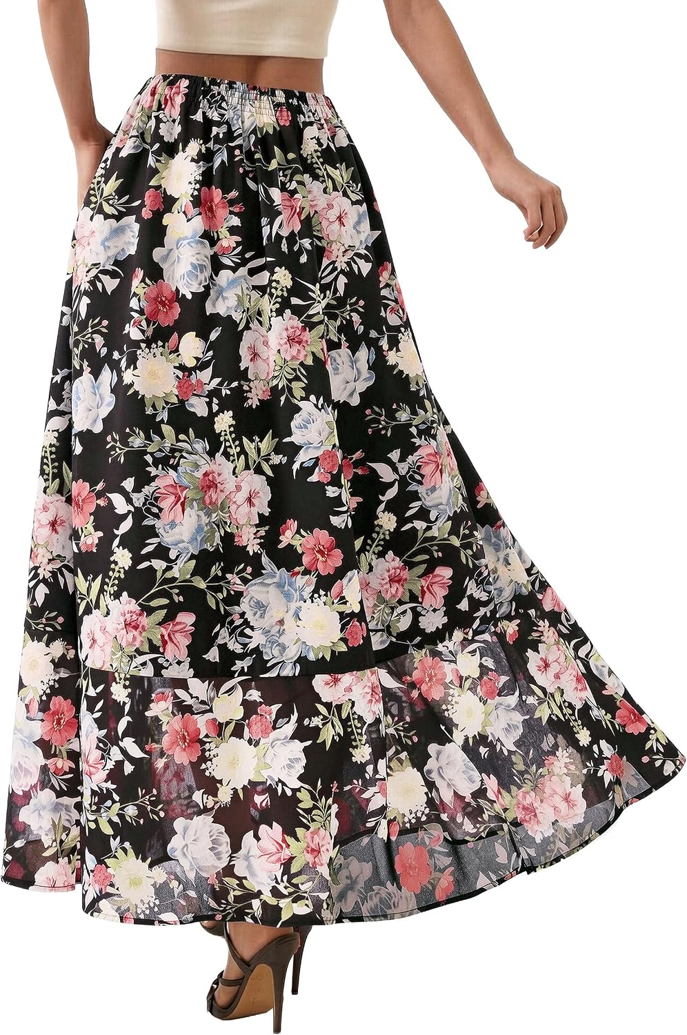 PRETTYGARDEN 2026 Summer Maxi Long Skirts for Women Trendy Boho Floral High Waisted Slit Flowy Travel Beach Vacation Clothes