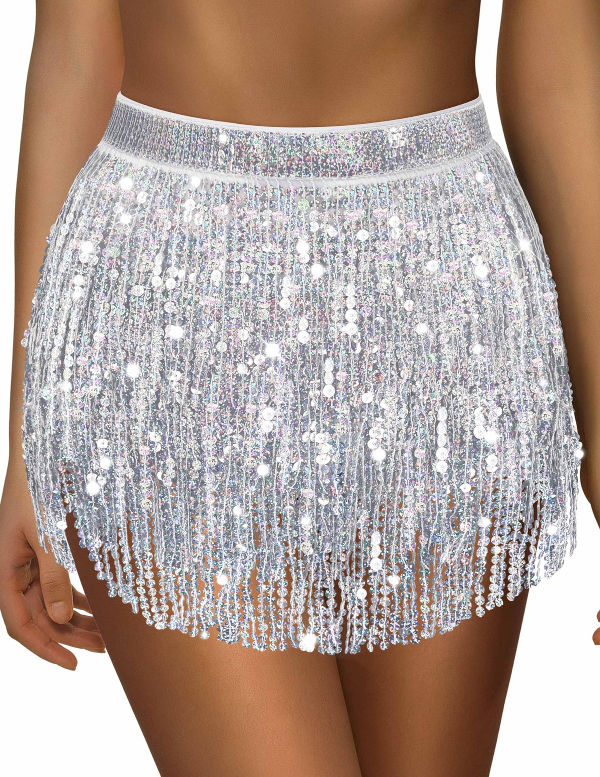 Sequin Skirt Sparkly Skirt Belly Dance Skirt Glitter Skirt Rave Sparkle Skirt Sequin Tassel Skirt Fringe Hip Scarf Women
