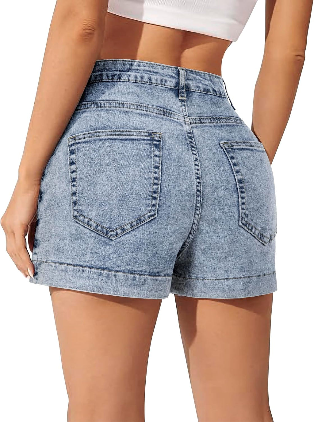 Denim Skort for Women Slit Casual Stretchy Jean Skirt with Shorts