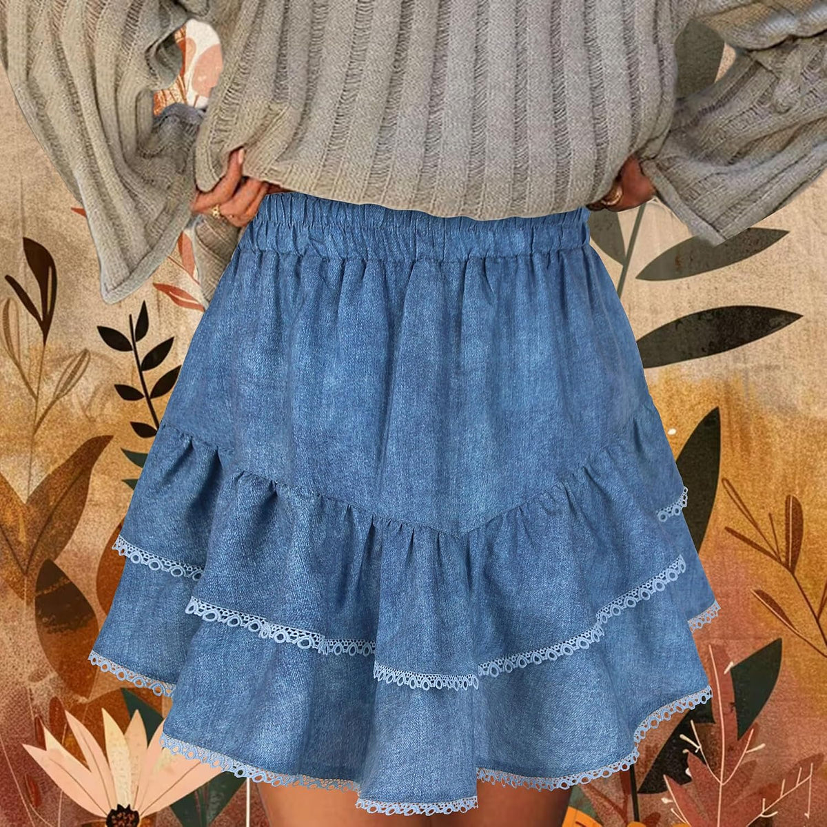 GOOBGS Women's High Waisted Flowy Skort Skirts Lace Short