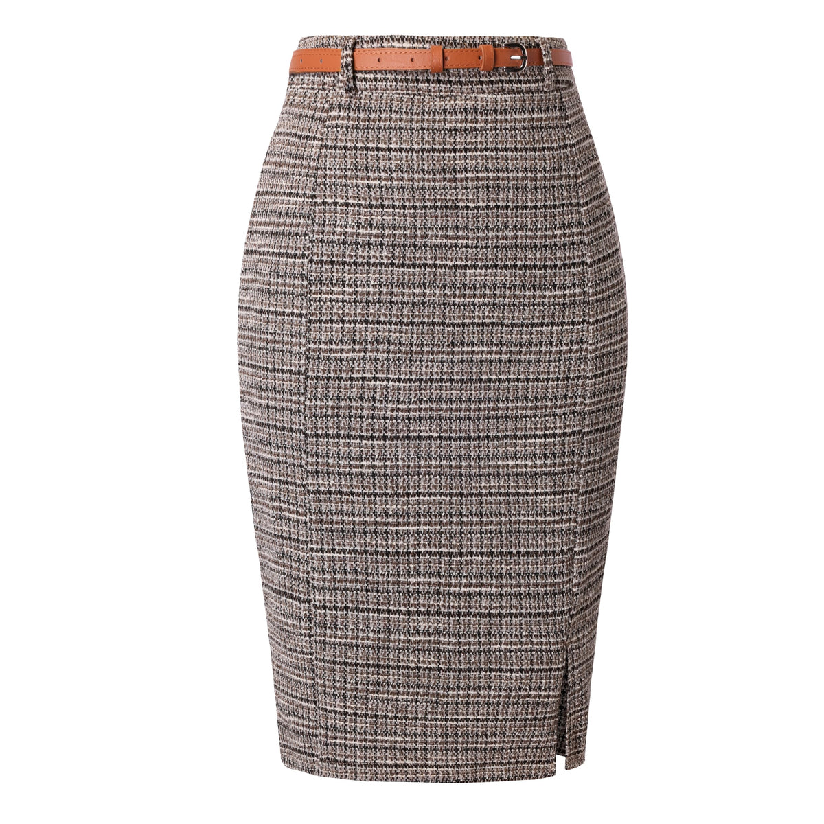 Kate Kasin Women Tweed Pencil Skirt, Knee Length Skirts with Slit