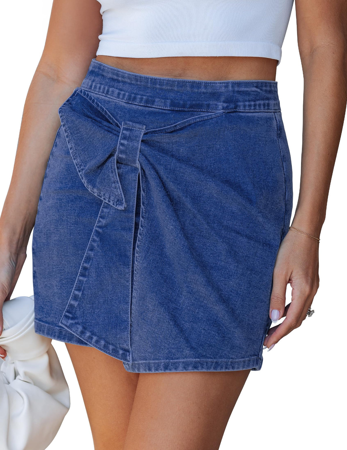 luvamia Jean Skorts for Woman High Rise Mini Skirt Bow Short Stretch Denim Skirts with Shorts Underneath Country Concert