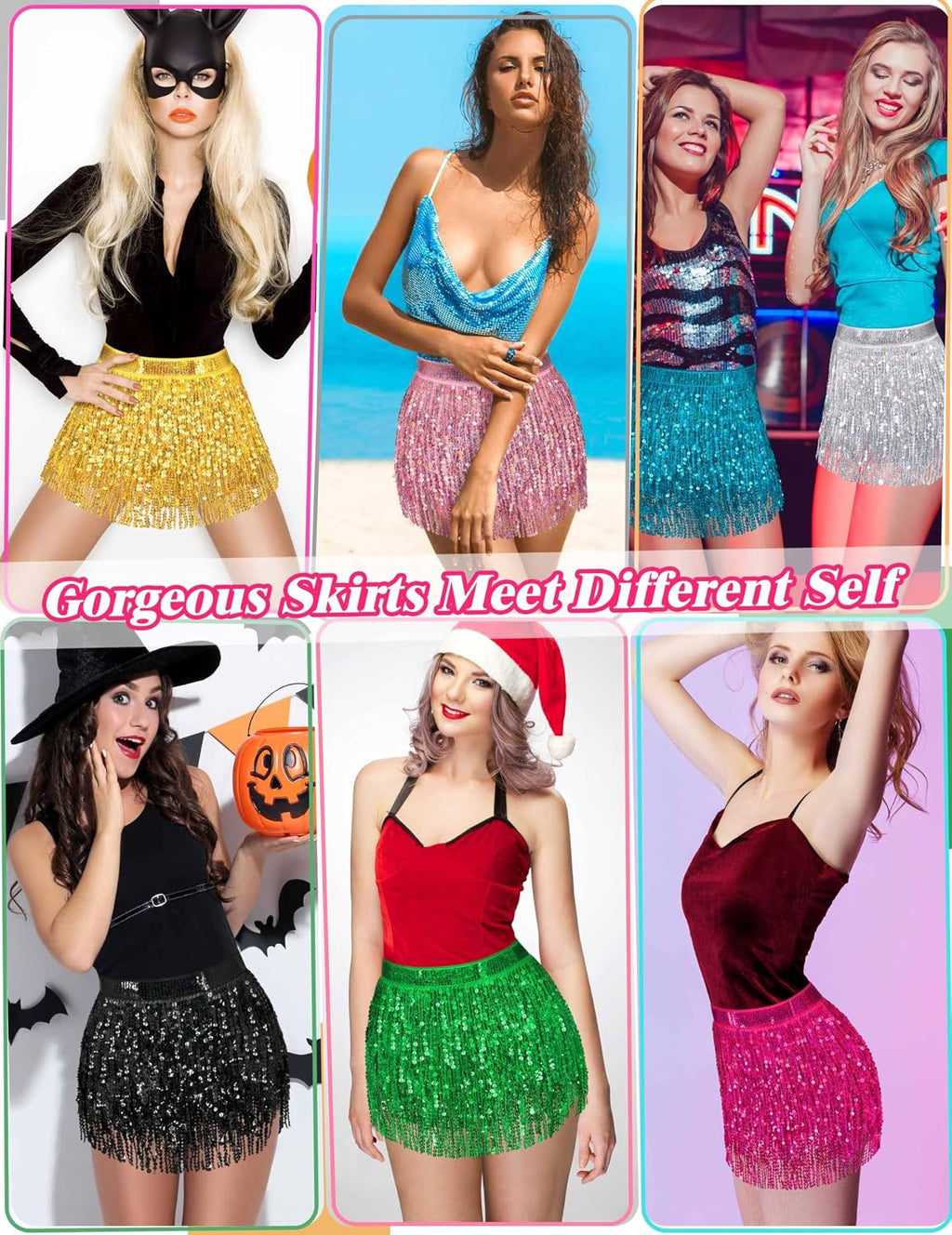 Sequin Skirt Sparkly Skirt Belly Dance Skirt Glitter Skirt Rave Sparkle Skirt Sequin Tassel Skirt Fringe Hip Scarf Women