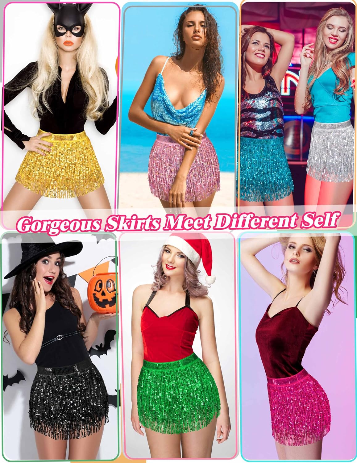 Sequin Skirt Sparkly Skirt Belly Dance Skirt Glitter Skirt Rave Sparkle Skirt Sequin Tassel Skirt Fringe Hip Scarf Women