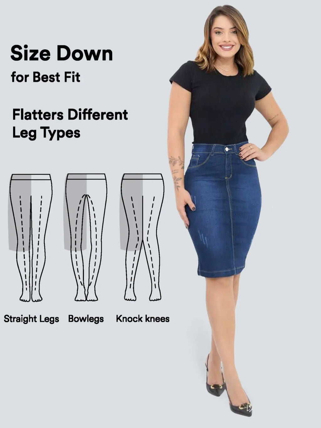 Women's High Waist Stretch Denim Skirt, Elegant Mid-Length Button Zipper Design, Versatile Casual Office Wear, Suitable for All Seasons, Stretchy Denim Skirts