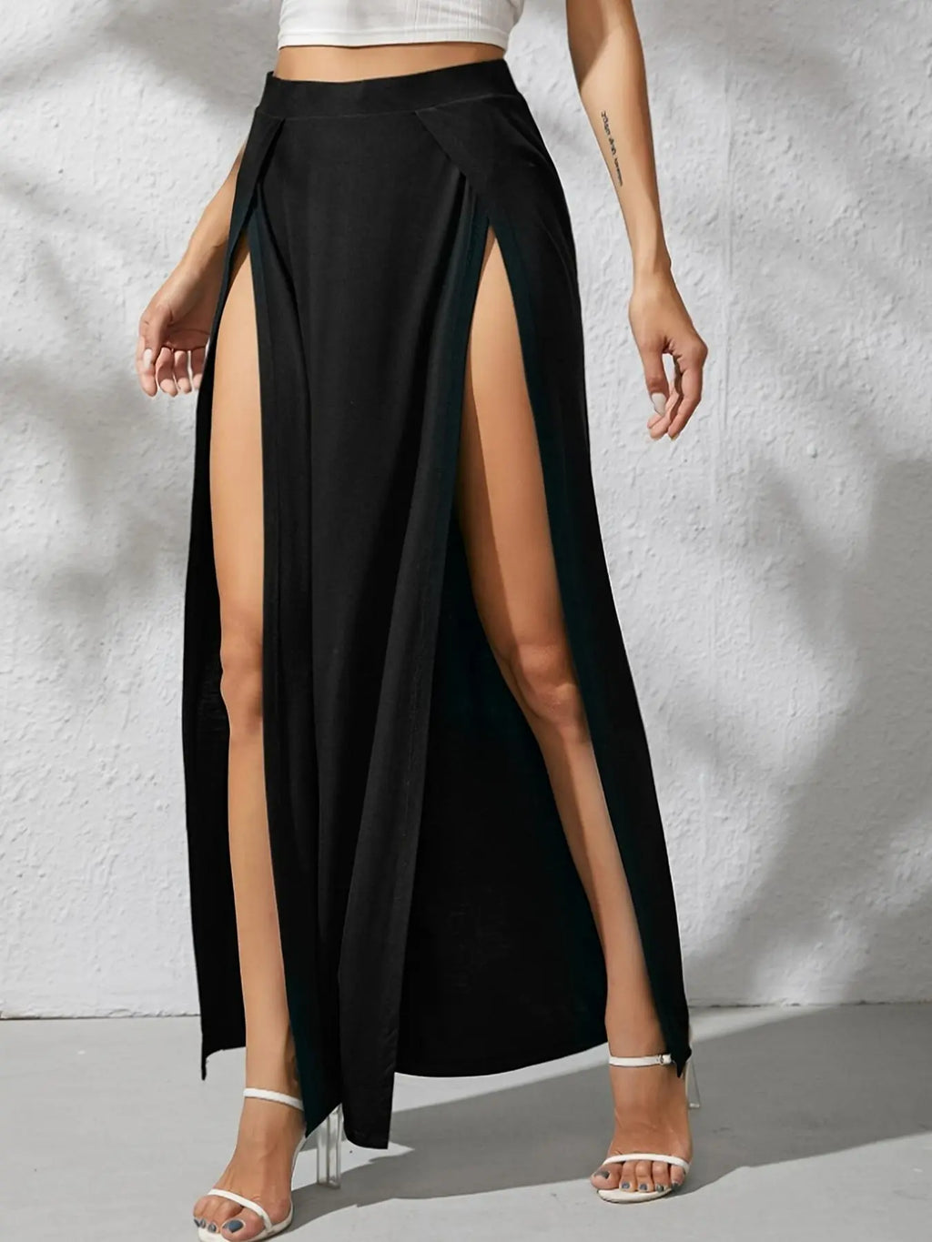 Women's Plain Split Thigh Wrap Fitted Maxi Skirt, Side Slit Skirt, Elegant Minimalist High Waist Long Skirt For Party Club Dating, Ladies Essential Summer Clothes, Womenswear, Wrap Around Skirt