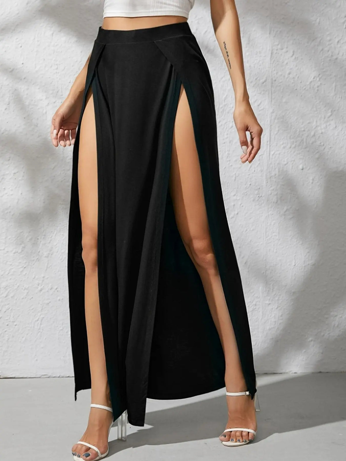 Women's Plain Split Thigh Wrap Fitted Maxi Skirt, Side Slit Skirt, Elegant Minimalist High Waist Long Skirt For Party Club Dating, Ladies Essential Summer Clothes, Womenswear, Wrap Around Skirt