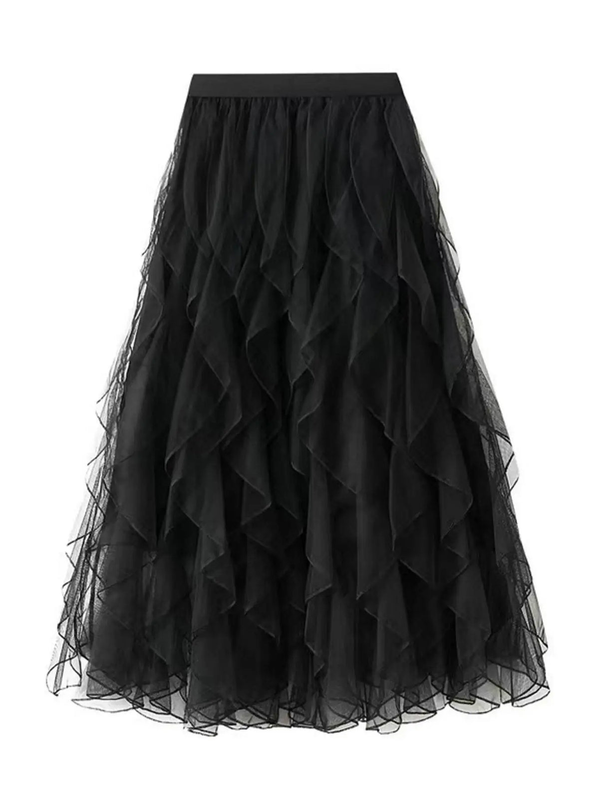 Women's Ruffle Tulle A Line Vintage Skirt, Ruffle Hem Skirt, Elegant Casual Skirt, Elegant High Waist Midi Skirt for Party Holiday Wedding Guest, Ladies Bottoms for All Seasons