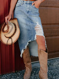 Women's Denim Skirt, American Vintage Distressed Elastic Casual Simple Blue Jean Half Skirt, Casual Fashion Skirt, Casual Comfy Skirt, Casual Fashionable Skirt, Suitable for Spring Summer Autumn
