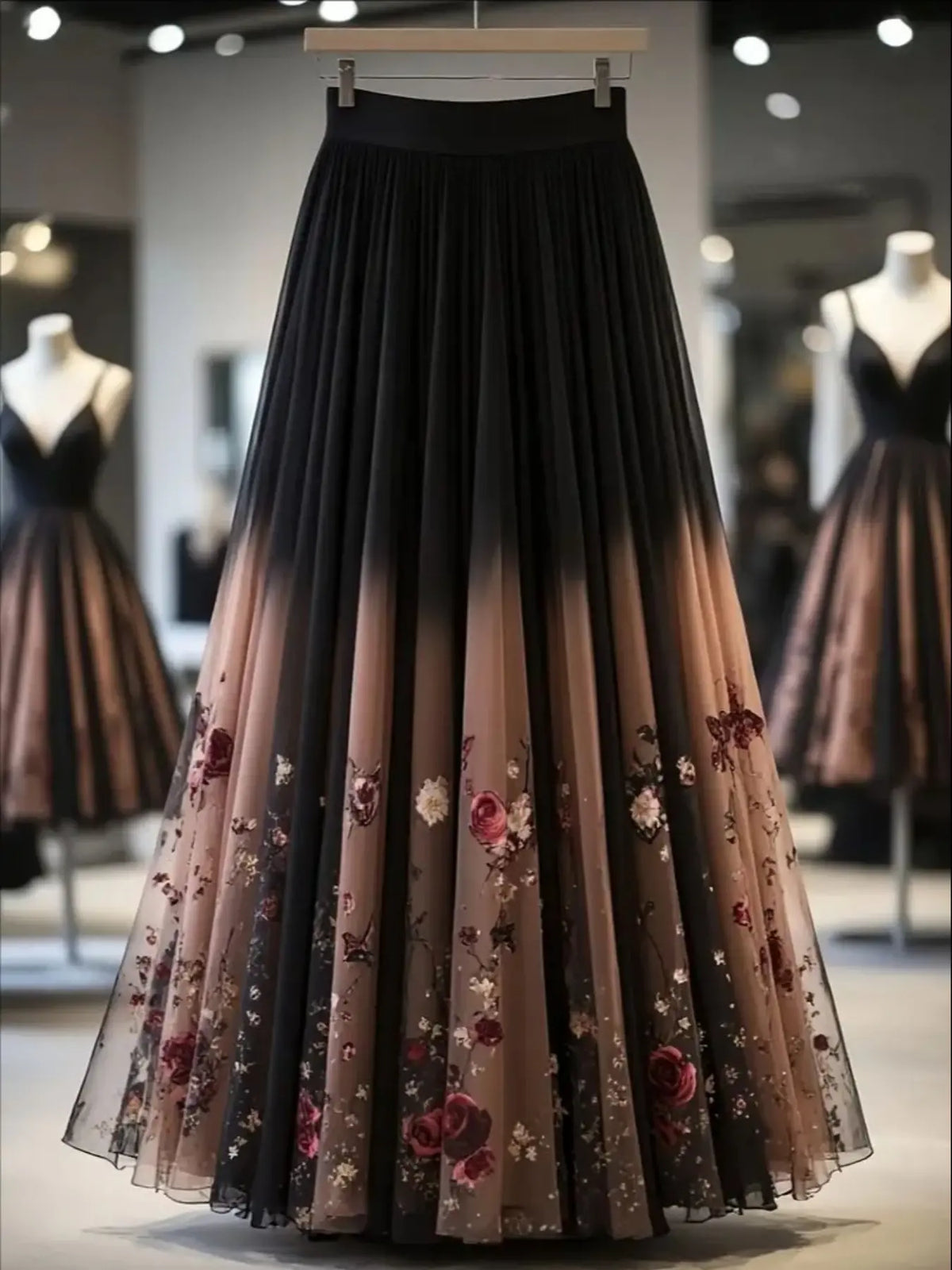 Elegant Rose Print Mesh Lightweight Fitted Half Body Skirt, Long Floral Pattern Dress, Women's Fashion Clothing, Perfect for Parties & Special Occasions, Breathable Tulle Skirt, Floral Printed Skirt, Floral Skirts