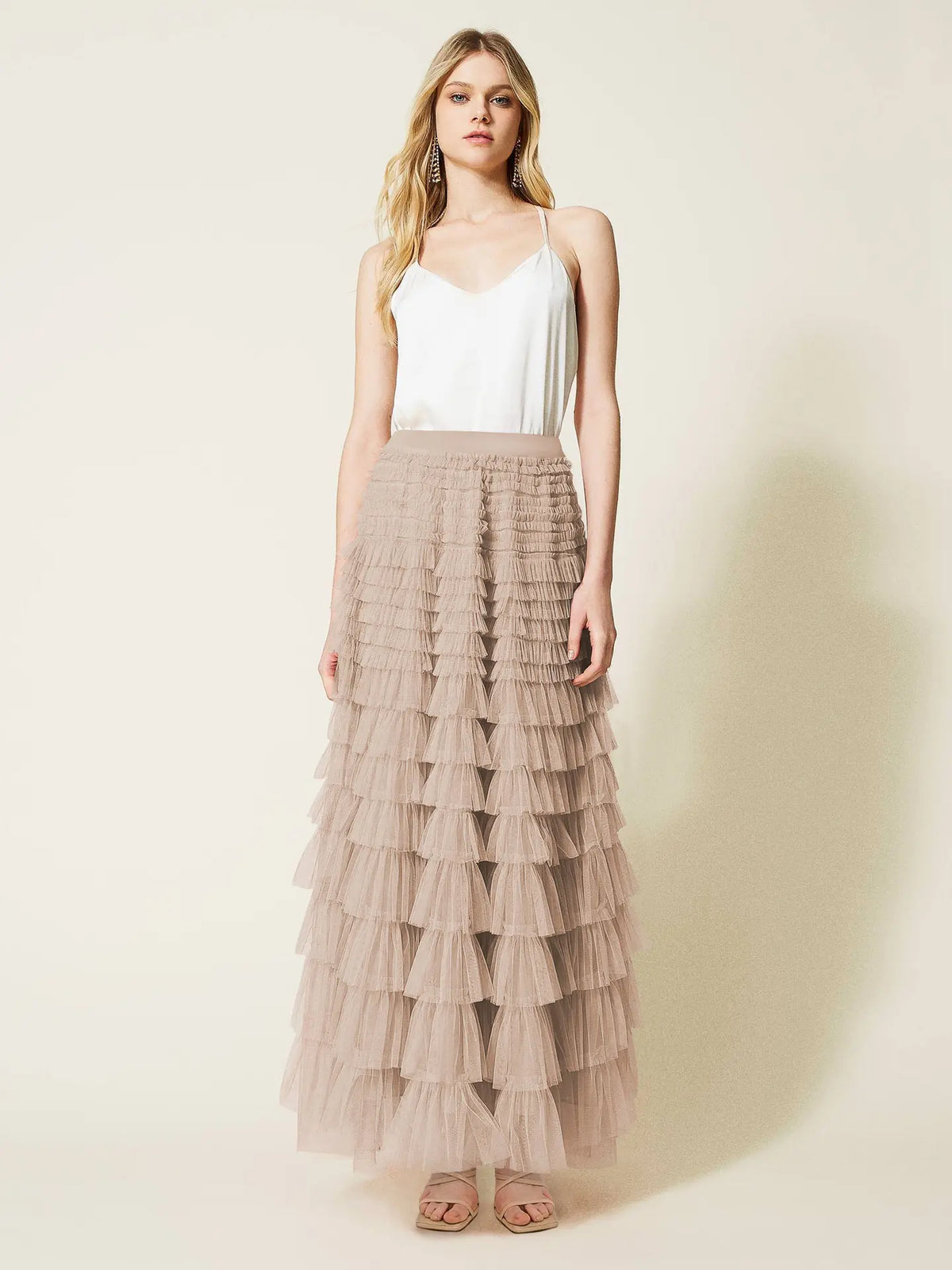 Mincib Women's High-Waist Tulle Skirt - Elegant Chic Aesthetic Long Skirt for Wedding, Evening, New Year Events - Womenswear Bottoms, Women's Clothing, Formal Elegant Skirt, Long Waisted