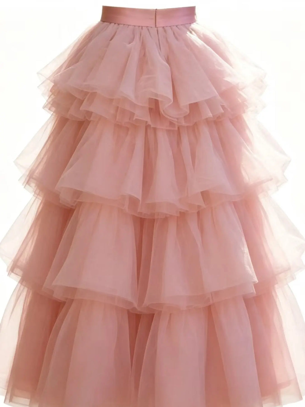 1Pc Dusty Pink Tiered Layered Tulle Dance Skirt, Cute Elastic Waist Ruffle Cake Midi Mesh Skirt Women Ballet Performance Party Costume
