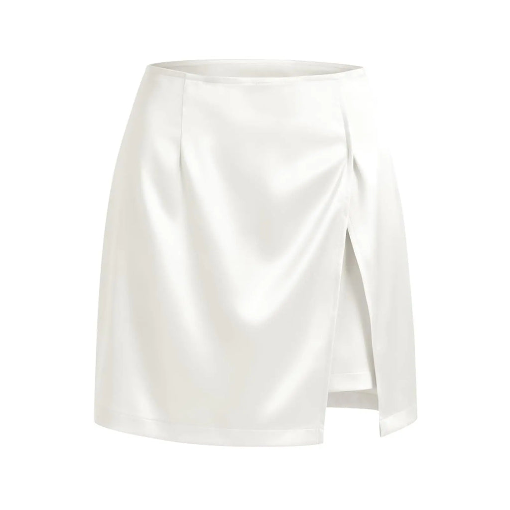 Cicy Bell Women's Satin High Waisted Side Slit A-Line Mini Skirt - Casual & Work Wear with Built-In Mini Shorts, Adaptable-Fit, Buckle-Free, Built-In Stretch, Skirts